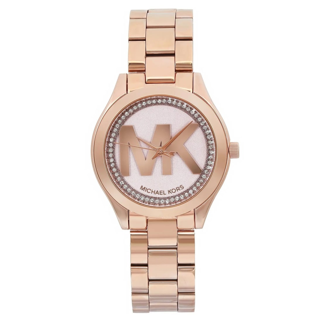 Michael Kors Slim Runway womens quartz bracelet watch MK3549 rose gold tone: Michael Kors Slim Runway womens quartz bracelet watch MK3549 rose gold tone Pre-owned Michael Kors Slim Runway women's wristwatch with a rose gold-tone stainless steel case and bracelet. This dress wa