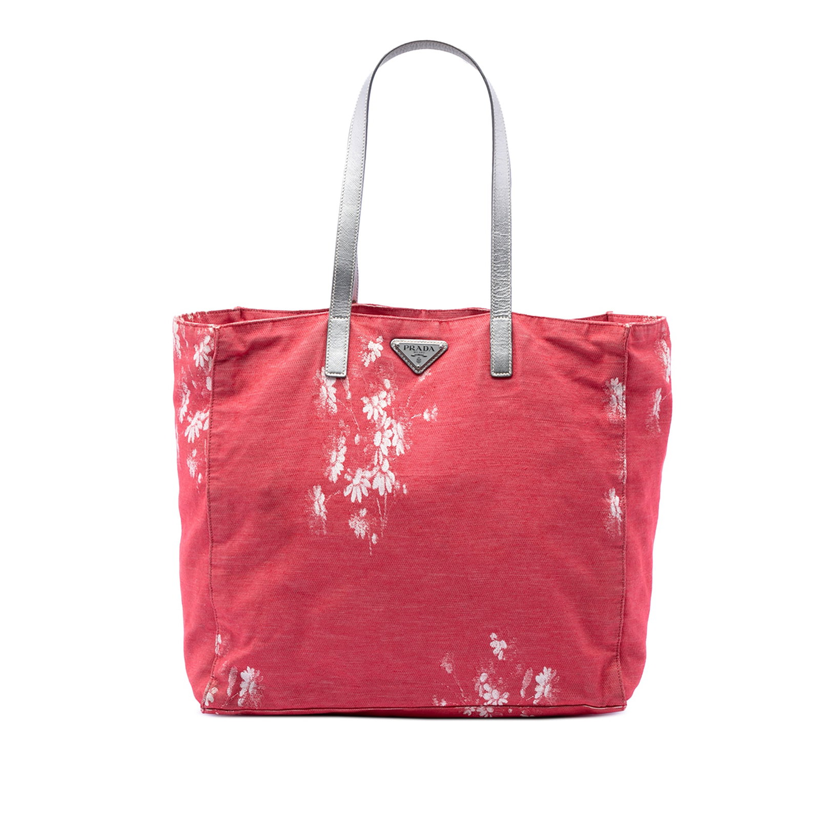 Prada Floral Print Canvas Tote Bag Pink Saffiano Straps (1 of 6)