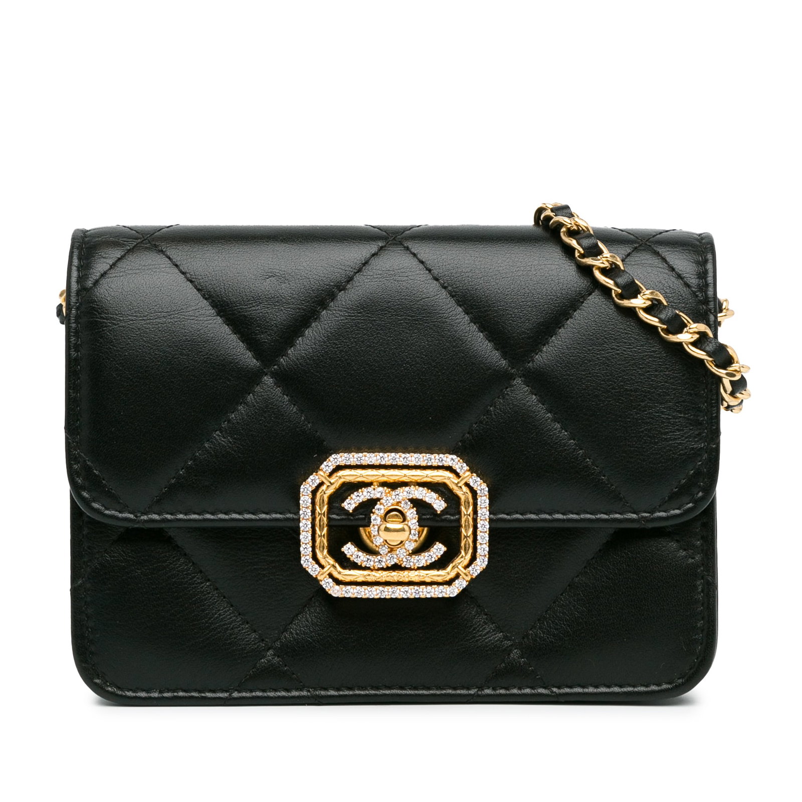 Chanel Black Quilted Calfskin Strass Crossbody Clutch with Chain (1 of 8)