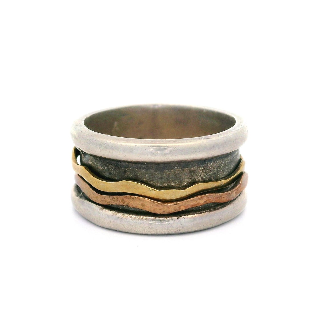 Vintage Unbranded Sterling Silver Gold Plated Wavy Spinner Band Ring Size 8 (1 of 4)