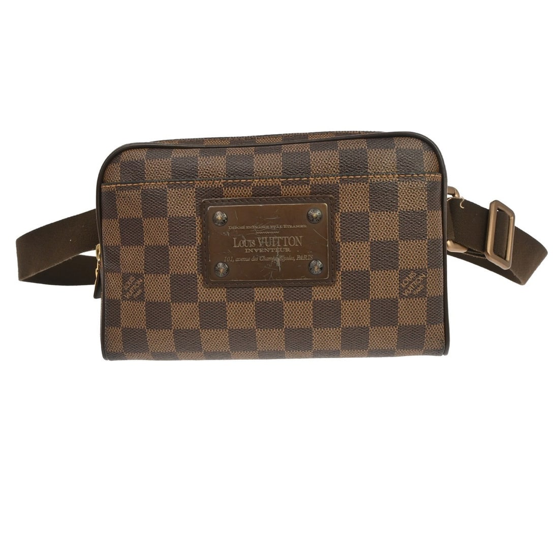 Louis Vuitton Brooklyn N41101 Damier Ebene belt bag: Louis Vuitton Brooklyn N41101 Damier Ebene belt bag Vintage Louis Vuitton Brooklyn waist bag in Damier Ebene canvas with leather trim. This women's belt bag features a zip closure, adjustable leather 