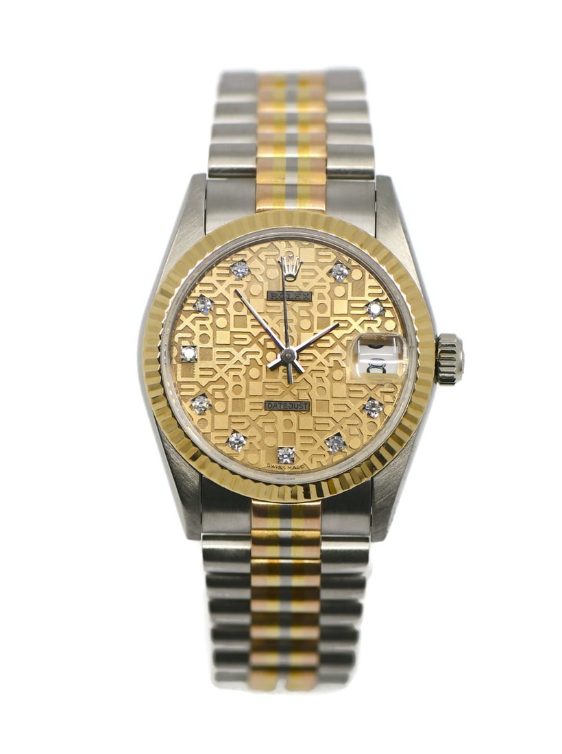 Rolex Datejust 68289 18K White Gold Diamond Wristwatch with Box: Rolex Datejust 68289 18K White Gold Diamond Wristwatch with Box Pre-owned Rolex Datejust women's wristwatch in 18K white gold, featuring a gold dial and gold bezel. The watch is model reference 68289,