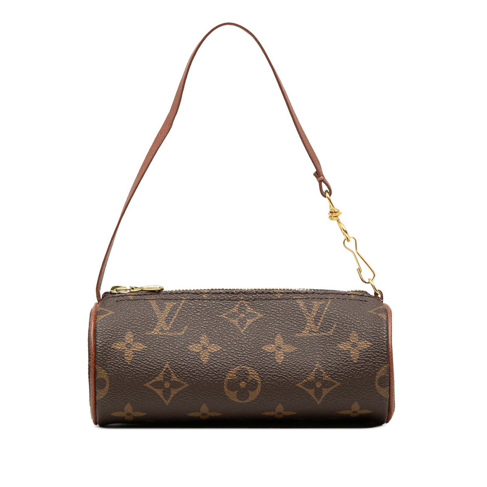 Brown Monogram Pochette Bag Louis Vuitton Papillon: Brown Monogram Pochette Bag Louis Vuitton Papillon Louis Vuitton Monogram Papillon Pochette bag featuring a monogram canvas body with leather trim, a flat leather strap, and a top zip closure. It is m