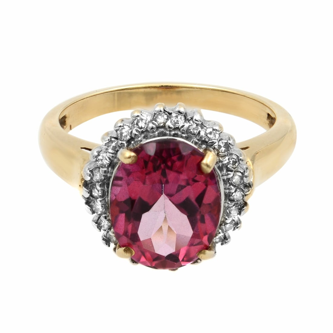 Rachel Koen Pink Tourmaline Diamond Halo Ring 14k Yellow Gold Size 6 (1 of 6)