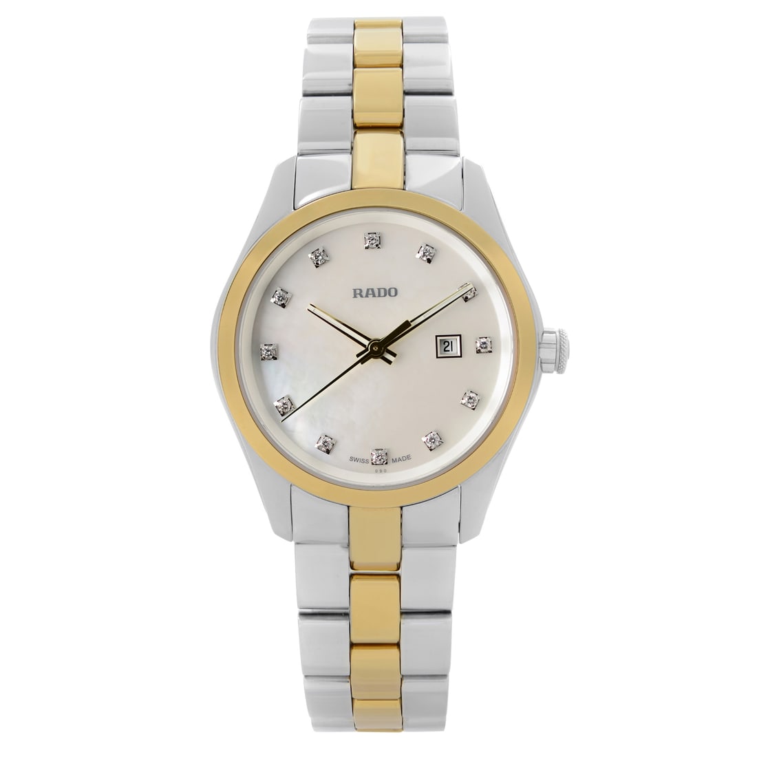 Rado Hyperchrome Ladies Quartz Watch MOP Diamond Dial R32975902 Gold Ceramic Bracelet: Rado Hyperchrome Ladies Quartz Watch MOP Diamond Dial R32975902 Gold Ceramic Bracelet The Rado Hyperchrome Ladies Watch combines elegance and functionality, perfect for dress or formal occasions. This