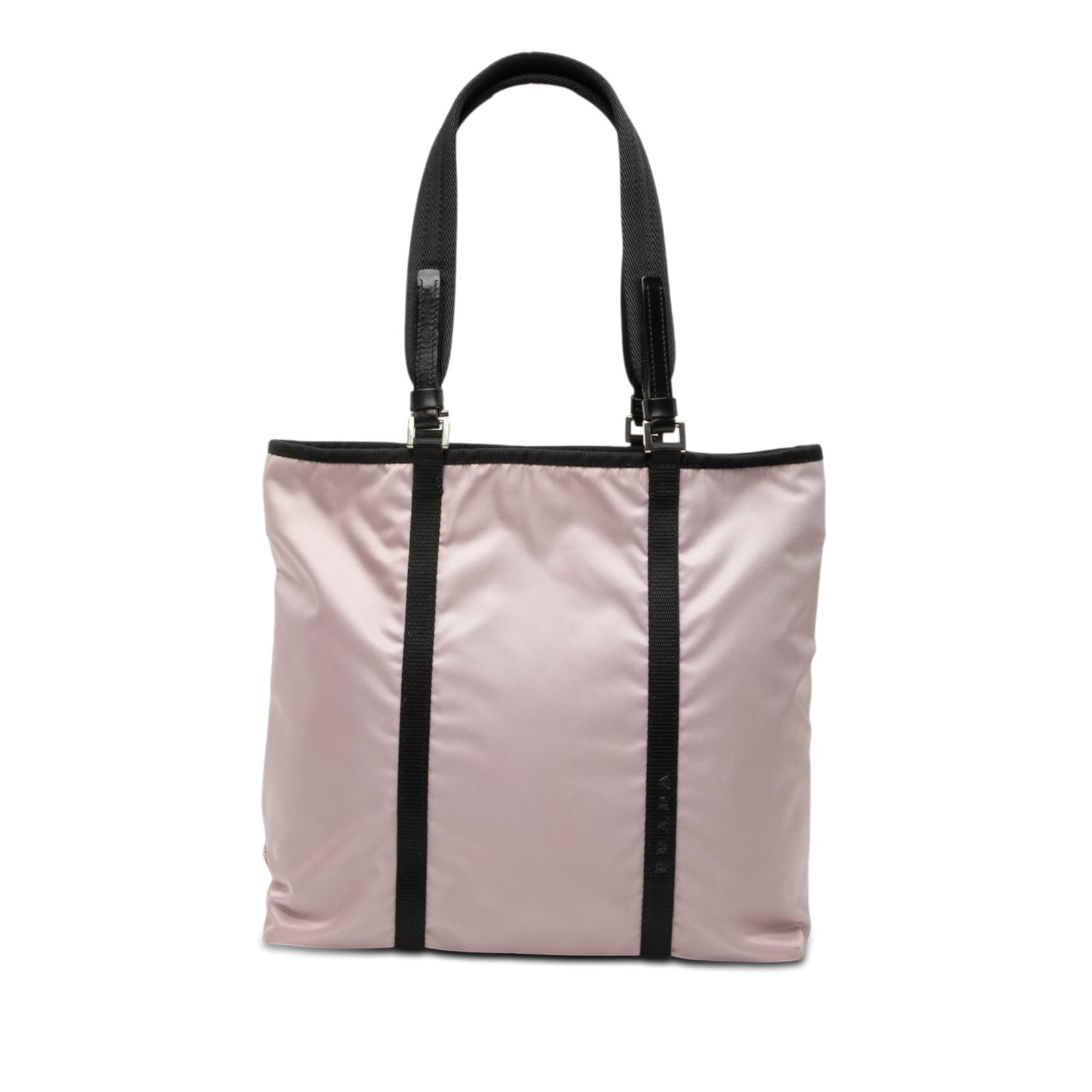 Prada Tessuto nylon tote bag in pink with zip pouch: Prada Tessuto nylon tote bag in pink with zip pouch Prada Tessuto Tote in pink fabric with flat straps, an open top, an interior zip pocket, and a removable zip pouch. Made in Italy. Condition is B+ w