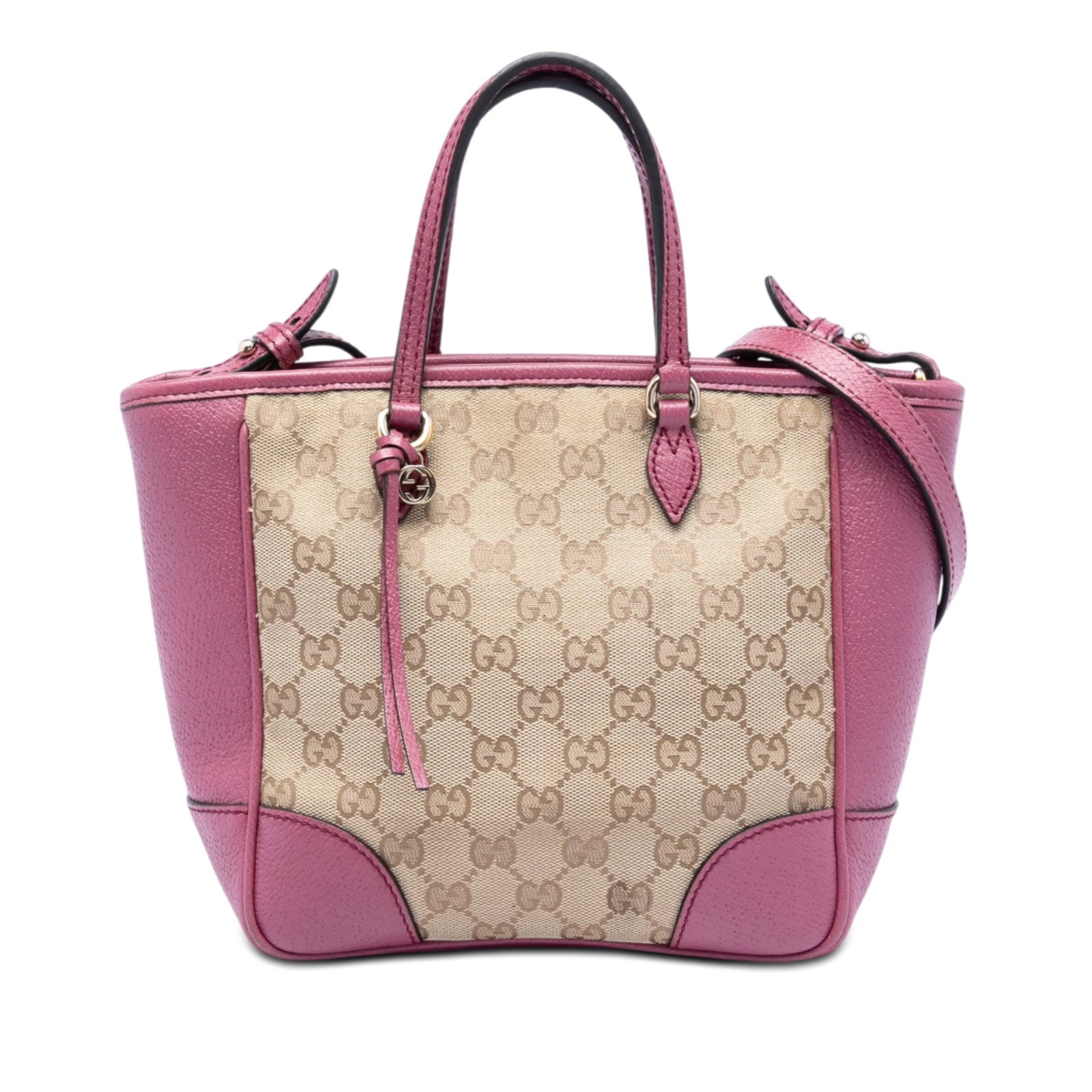 Gucci Bree Small GG Canvas Satchel with Leather Trim: Gucci Bree Small GG Canvas Satchel with Leather Trim Gucci Small GG Canvas Bree Satchel in beige, featuring a canvas body with leather trim, flat leather handles, a detachable flat leather shoulder st