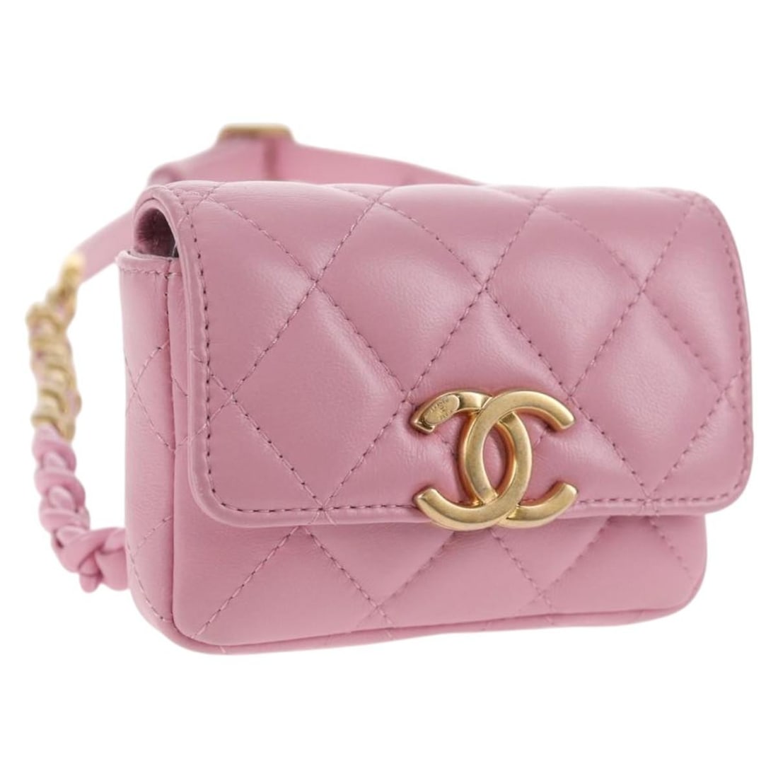 CHANEL Matelasse Lamb Skin Shoulder Bag Pink with CC Chain (1 of 18)