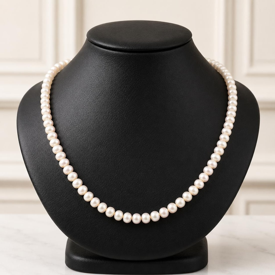 Unbranded 20 in Cultured Pearl Strand Necklace 14k Yellow Gold Clasp: Unbranded 20 in Cultured Pearl Strand Necklace 14k Yellow Gold Clasp Classic strand necklace featuring round button white cultured pearls with a 14k yellow gold filigree clasp. This beaded necklace of