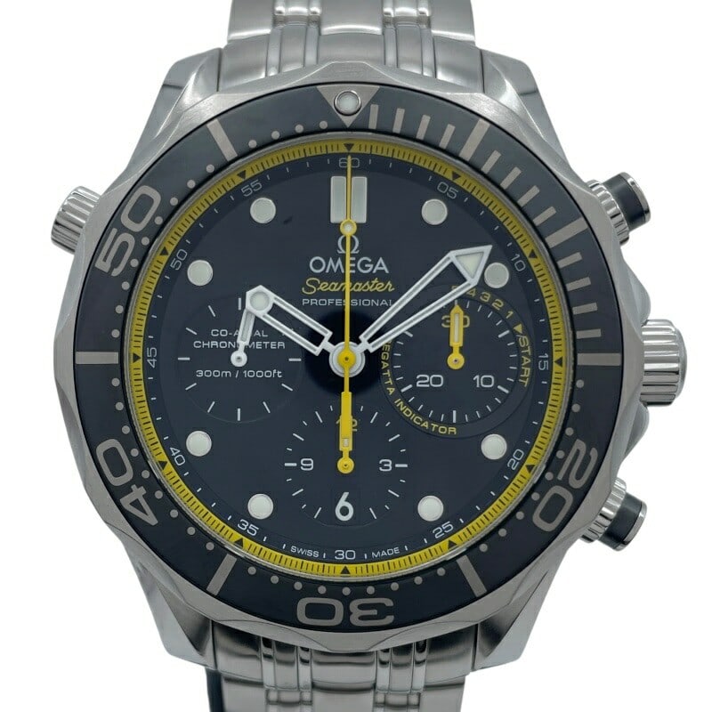 OMEGA 212.30.44.50.01.002 Seamaster Diver 300M Chronograph Watch: OMEGA 212.30.44.50.01.002 Seamaster Diver 300M Chronograph Watch Pre-owned OMEGA Seamaster Diver 300M Co-Axial Chronometer wristwatch in stainless steel with a black dial. This men's Swiss-made automa