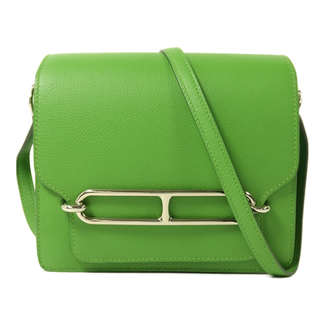 Hermes Roulis Mini Shoulder Bag Evercolor Calfskin Vert Yucca PHW: Hermes Roulis Mini Shoulder Bag Evercolor Calfskin Vert Yucca PHW Hermes Roulis Mini Shoulder Bag in Evercolor leather and calfskin (cowhide), presented in Vert Yucca green. This women's shoulder bag 