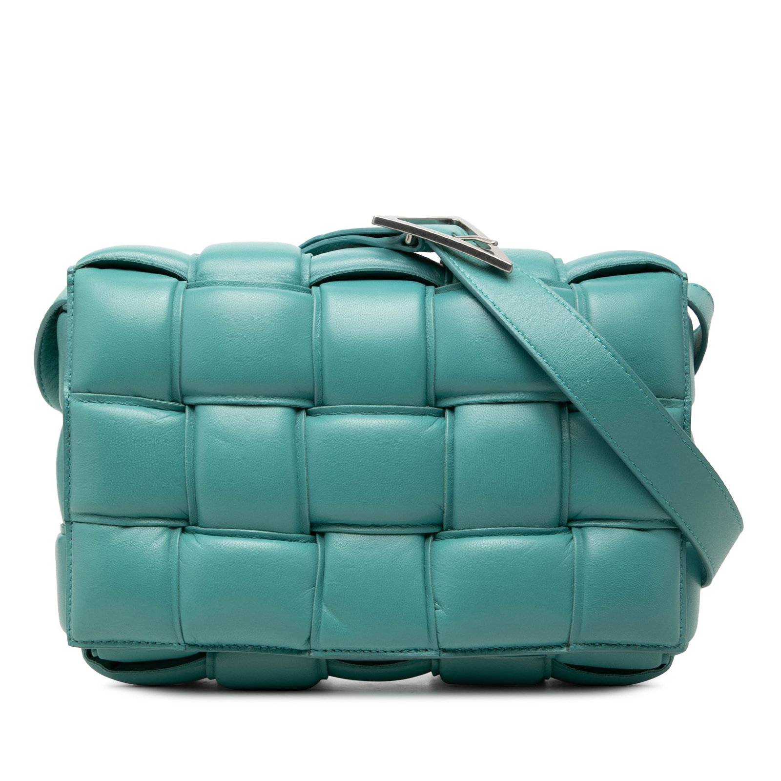 Bottega Veneta Padded Cassette Blue Nappa Leather Crossbody Bag: Bottega Veneta Padded Cassette Blue Nappa Leather Crossbody Bag Bottega Veneta Padded Cassette crossbody bag crafted in woven nappa leather with the signature Intrecciato design. It features a flat le