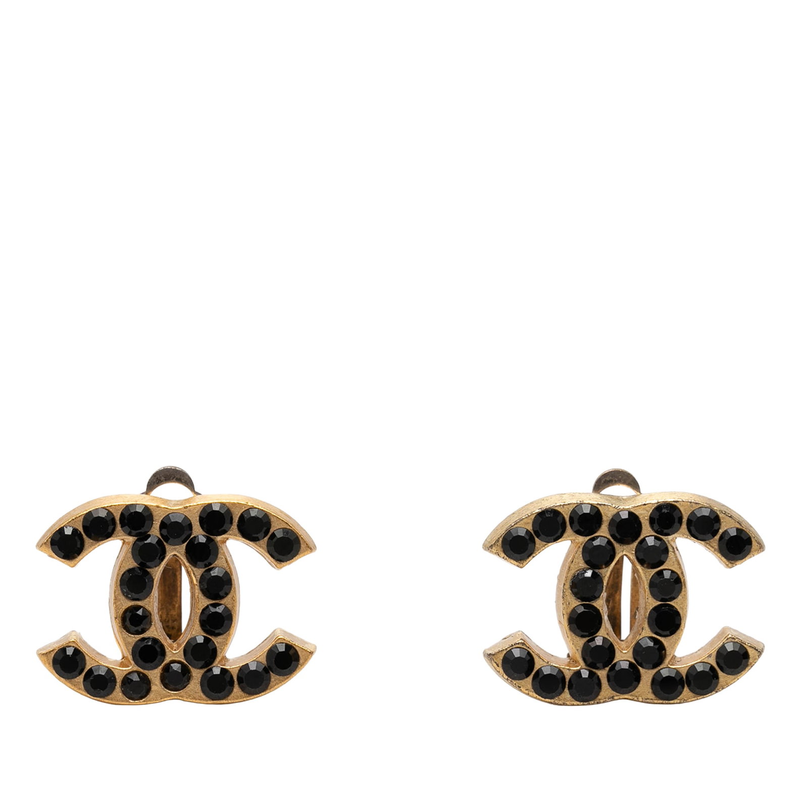 Chanel CC Clip On Earrings Gold Plated Metal with Strass (1 of 3)
