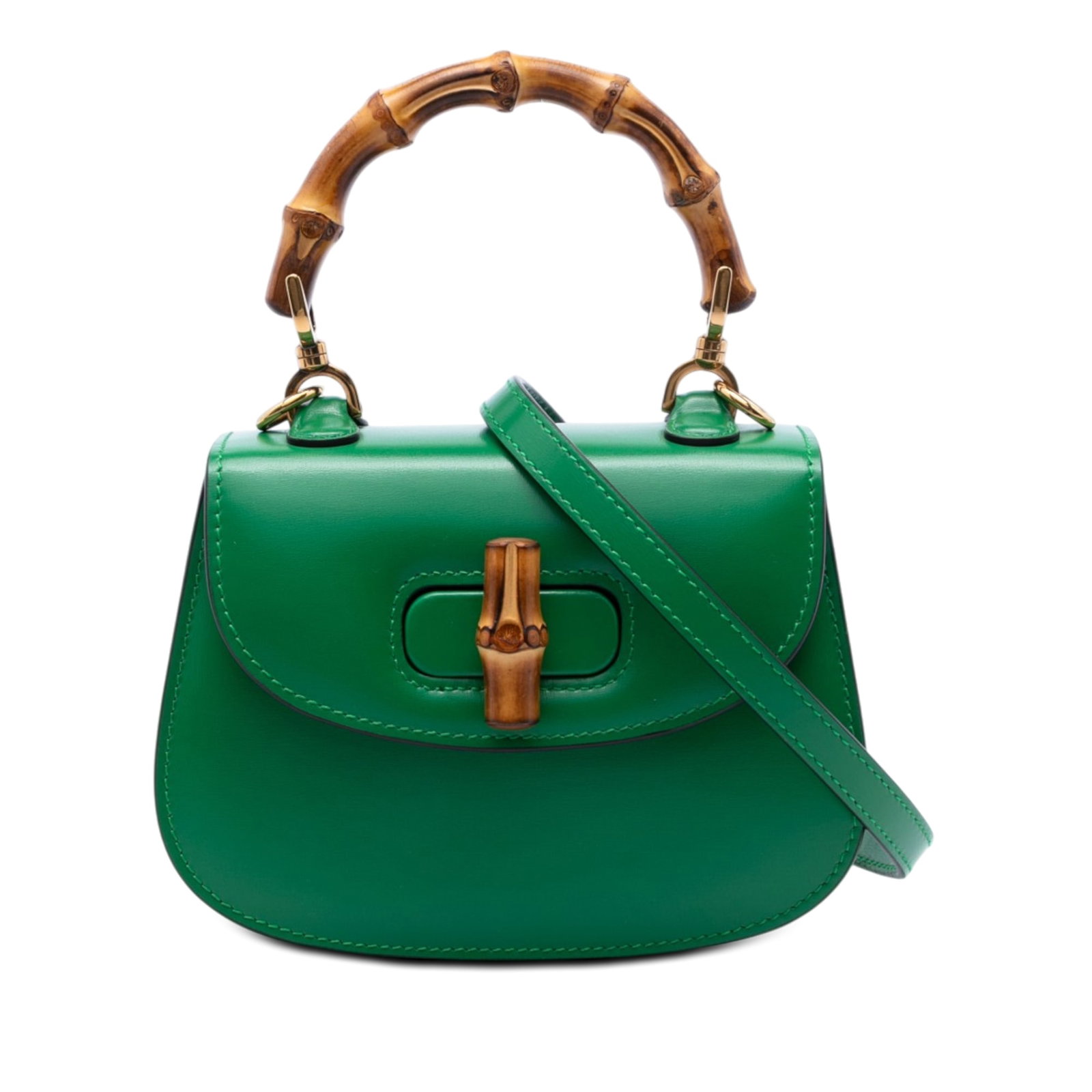 Gucci 1947 Bamboo Mini Calfskin Satchel Green (1 of 6)