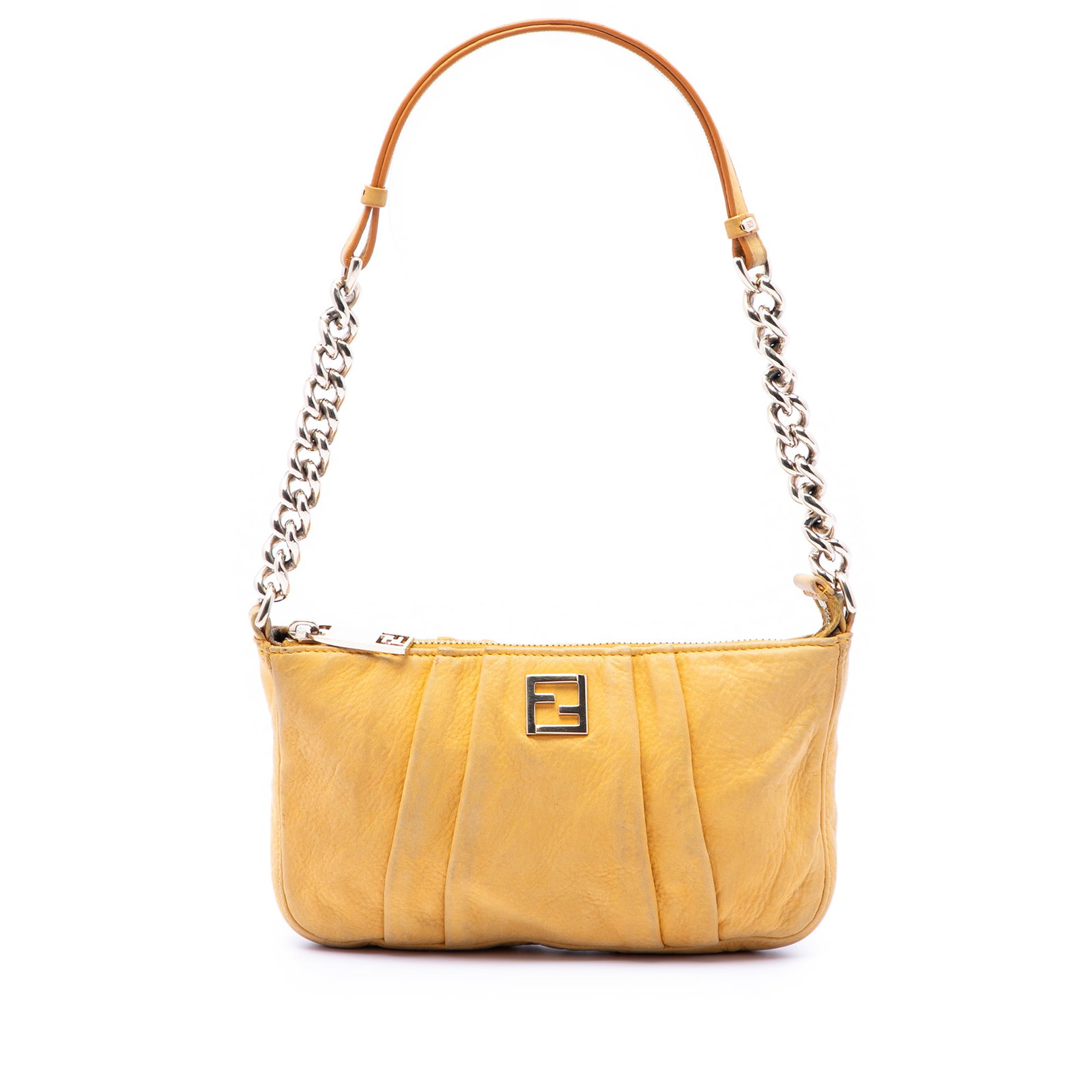 Fendi FF Chain Pochette in Yellow Pleated Nubuck Leather (1 of 7)