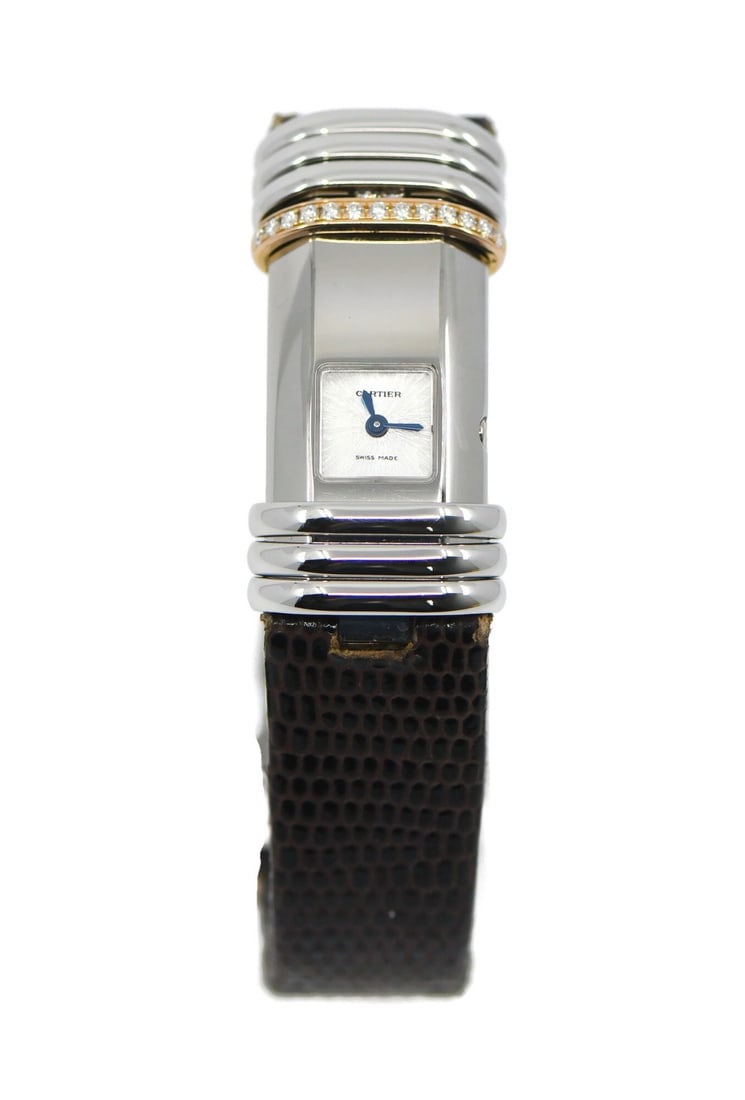 Cartier Declaration Diamond Watch Stainless Steel Ref WT000830: Cartier Declaration Diamond Watch Stainless Steel Ref WT000830 This exquisite Cartier Declaration wristwatch seamlessly blends elegance with functionality. Featuring a pristine white dial encased in d