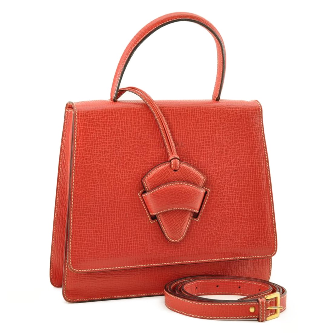 LOEWE red leather 2way handbag with shoulder strap: LOEWE red leather 2way handbag with shoulder strap A LOEWE 2-way hand bag in red leather, made in Spain. It comes with a shoulder strap and features a practical size for everyday use. The bag is descr