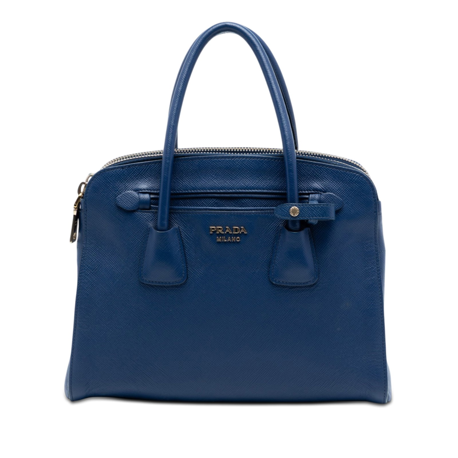 Prada blue saffiano leather top handle satchel double zip (1 of 6)