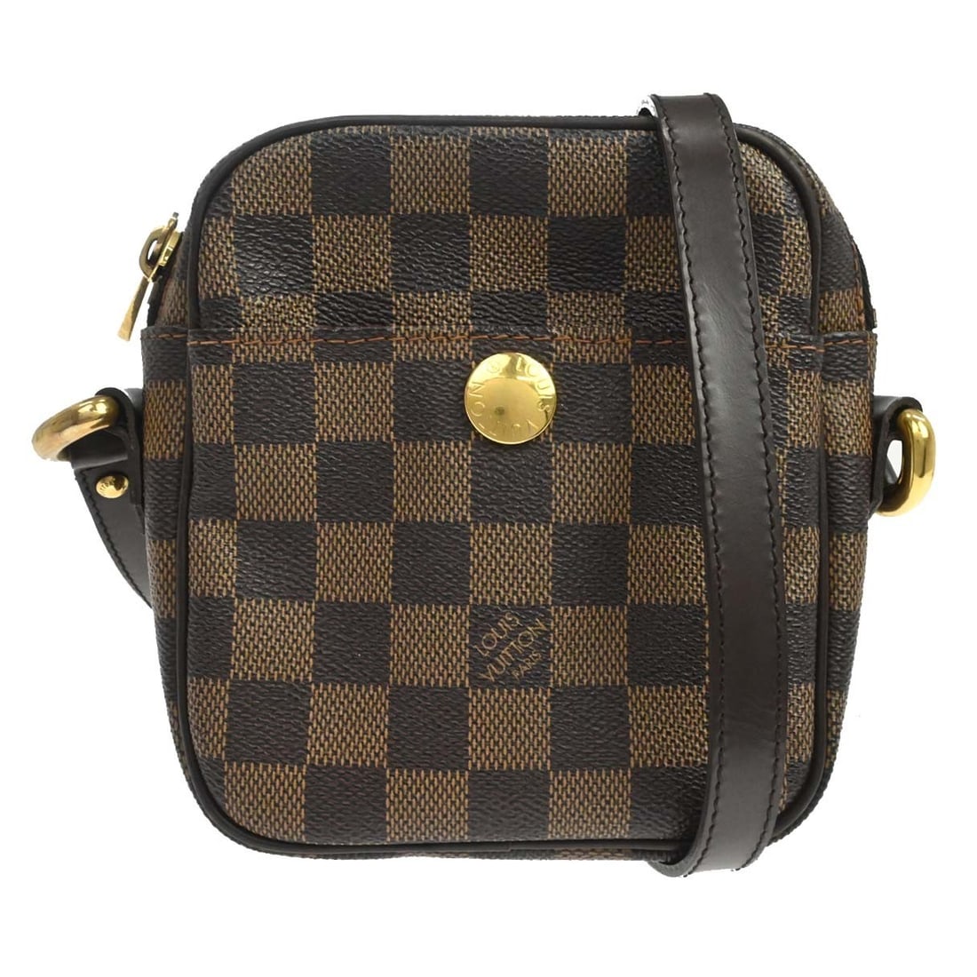Louis Vuitton Danube Damier Ebene Crossbody Bag N48063: Louis Vuitton Danube Damier Ebene Crossbody Bag N48063 Vintage Louis Vuitton Damier Danube shoulder bag in brown Damier canvas with leather trim and a zip closure. This small crossbody style features 