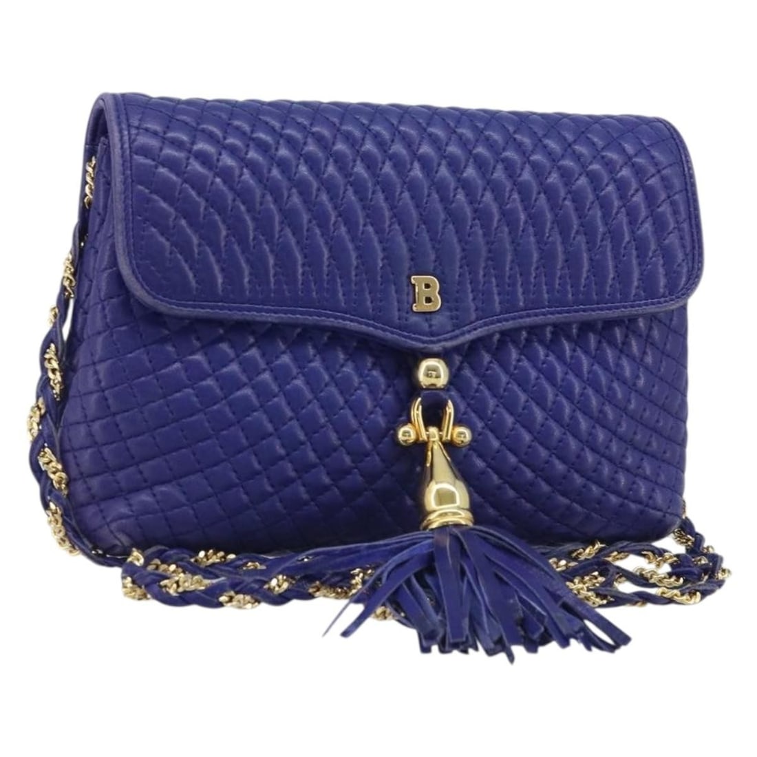 Bally Purple Leather Shoulder Bag with Gold Chain Made in Italy: Bally Purple Leather Shoulder Bag with Gold Chain Made in Italy A BALLY shoulder bag crafted from leather in purple and gold. Made in Italy, it features a shoulder strap with an approximate drop of 60