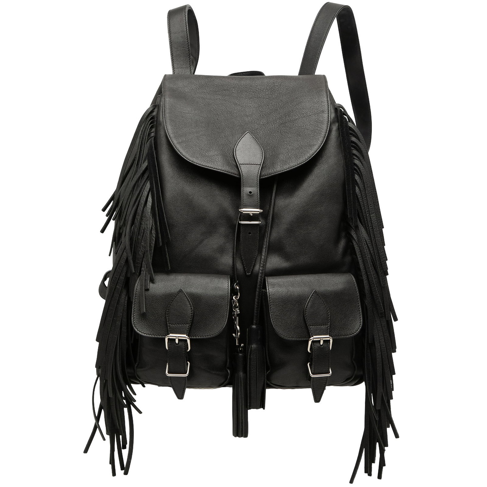 Black Leather Fringe Backpack Saint Laurent Festival (1 of 8)