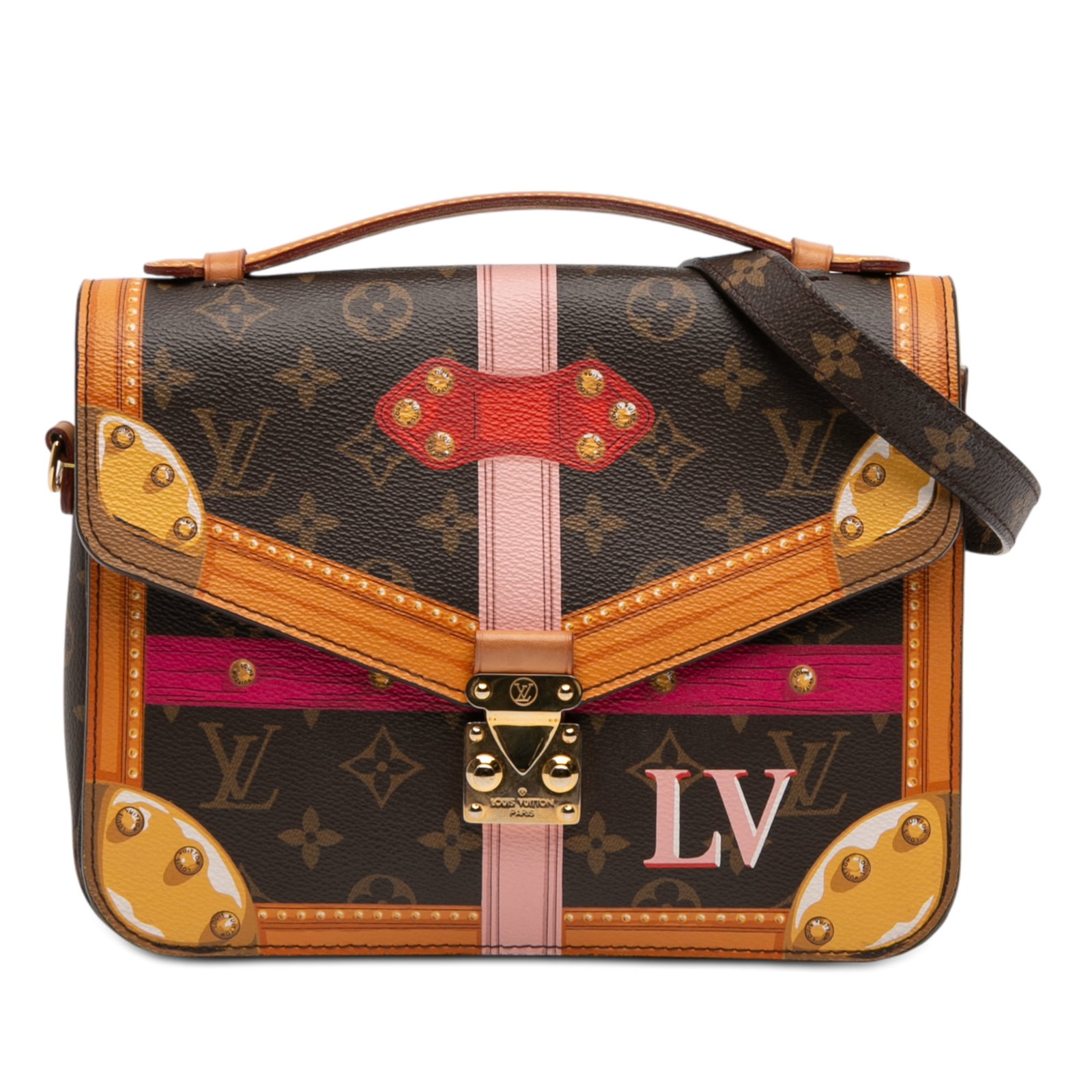 Monogram Summer Trunks Pochette Metis Bag by Louis Vuitton with Shoulder Strap: Monogram Summer Trunks Pochette Metis Bag by Louis Vuitton with Shoulder Strap The Louis Vuitton Monogram Summer Trunks Pochette Metis is crafted from printed monogram canvas and features a flat vache