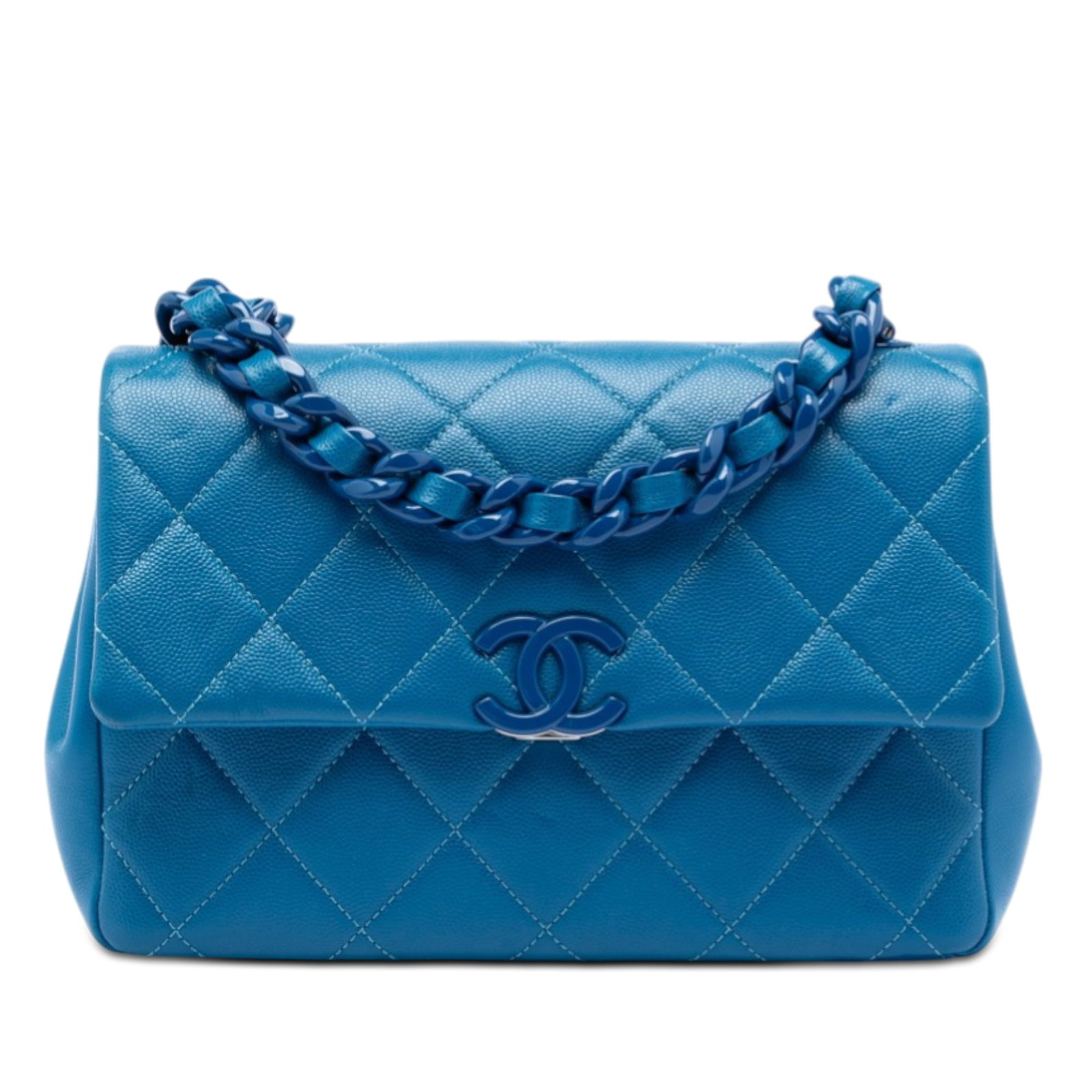 Chanel My Everything Medium Blue Caviar Leather Quilted Flap Crossbody Bag: Chanel My Everything Medium Blue Caviar Leather Quilted Flap Crossbody Bag This Chanel Medium Caviar My Everything Flap bag features a quilted caviar leather body in blue, complemented by a leather-wo