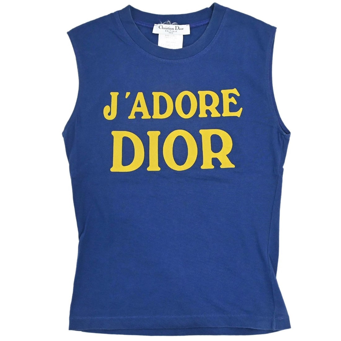 Dior navy cotton sleeveless tank top women FR 38 2A12155300: Dior navy cotton sleeveless tank top women FR 38 2A12155300 A women's Christian Dior sleeveless tank top in navy, made from 100% cotton. It features a round neck, regular fit, and logo accent, with a 