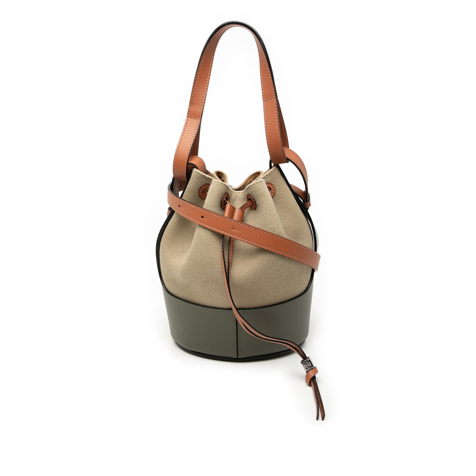 LOEWE Balloon bucket bag canvas leather brown (1 of 8)