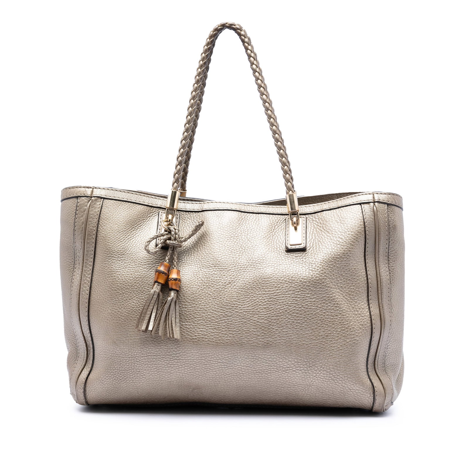 Gucci Bella Metallic Leather Tote Gold Braided Handles (1 of 7)