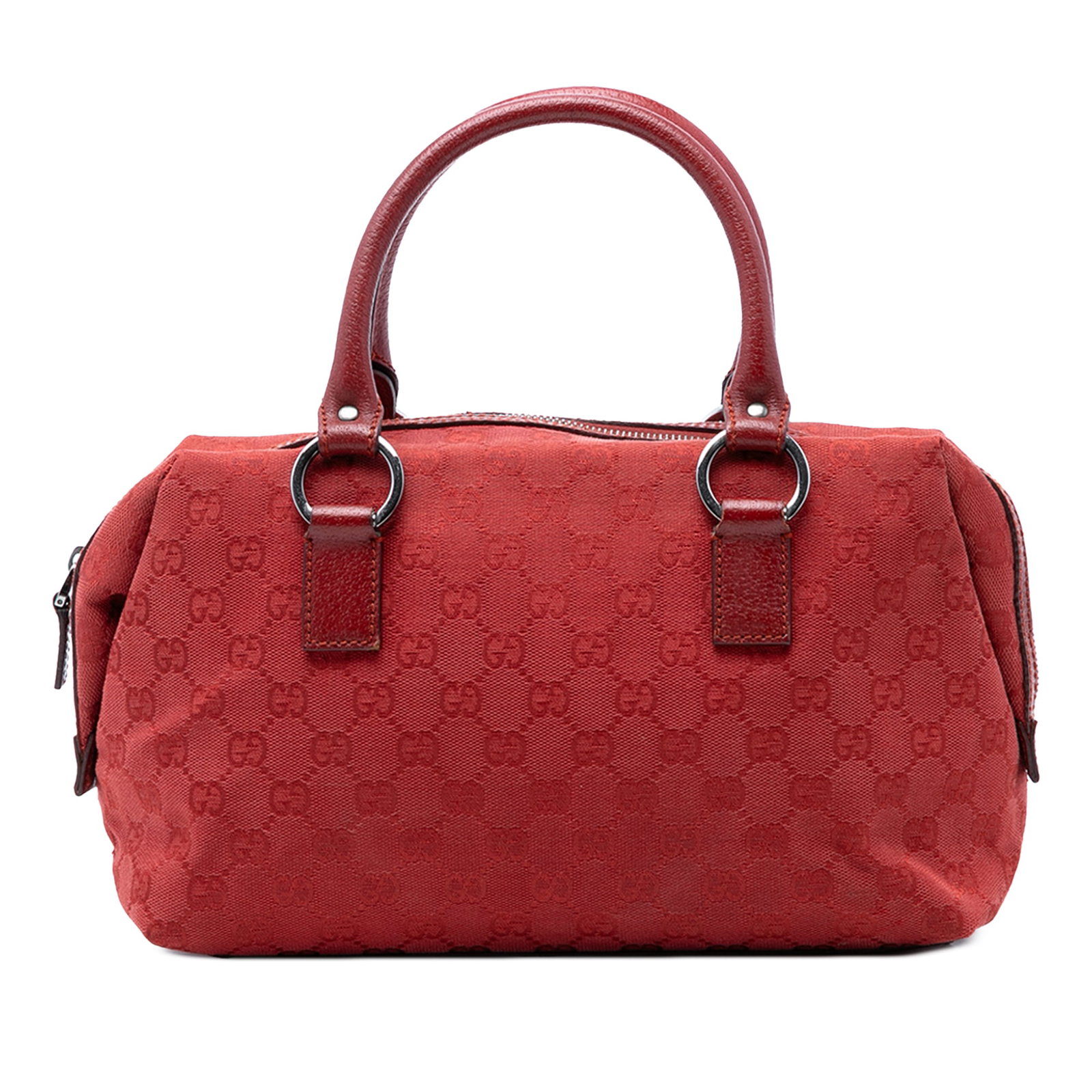 Gucci red GG canvas handbag with leather trim (1 of 7)