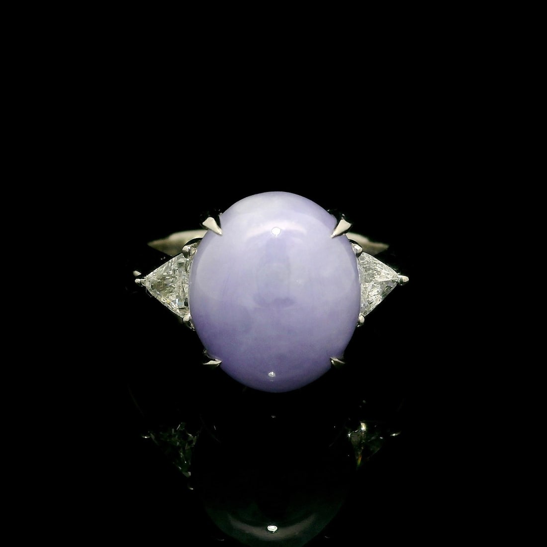 Platinum GIA 7.44ct Oval Lavender Purple A Burma Jade Diamond Ring: Platinum GIA 7.44ct Oval Lavender Purple A Burma Jade Diamond Ring This stunning Platinum GIA Cocktail Ring features a remarkable 7.44ctw oval lavender purple A Burma jade set in a prong design, compl