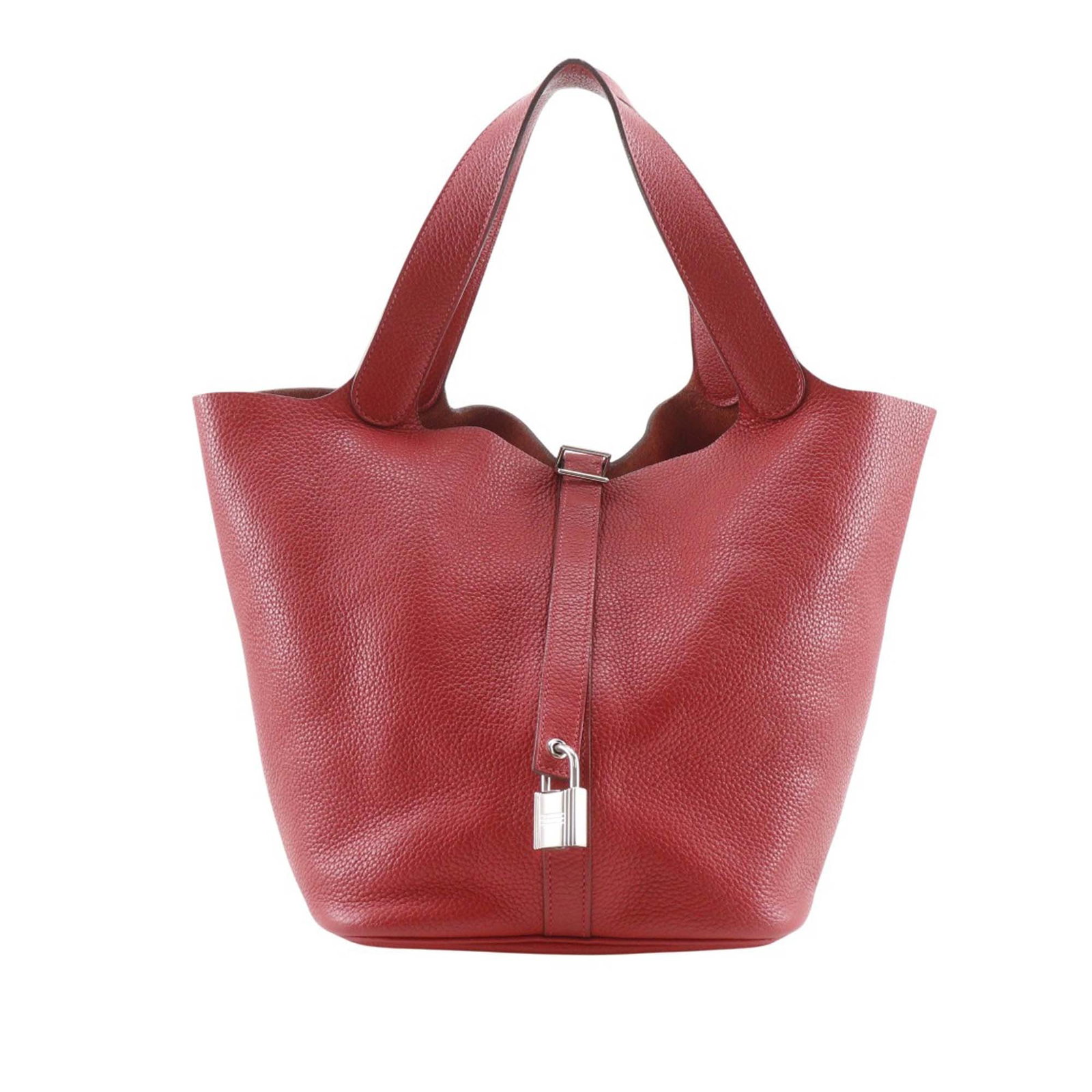 Hermes Picotin Lock 26 Clemence Leather Bag Rouge Garance: Hermes Picotin Lock 26 Clemence Leather Bag Rouge Garance Hermes Clemence Picotin Lock 26 in Rouge Garance leather. This open-top bag features flat leather handles and a flat strap with lock closure. 