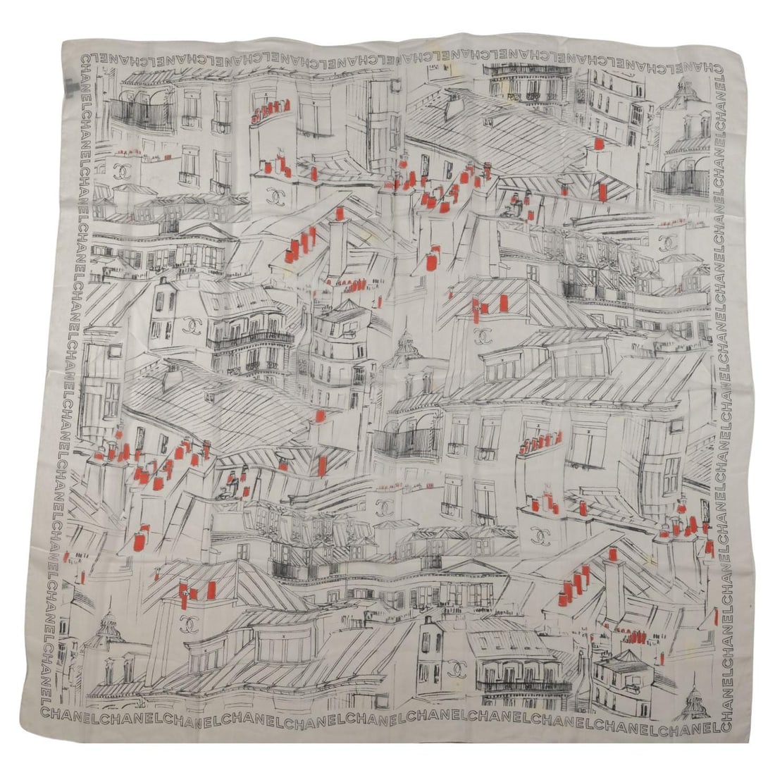Chanel CC Roof silk chiffon scarf in white and black (1 of 5)
