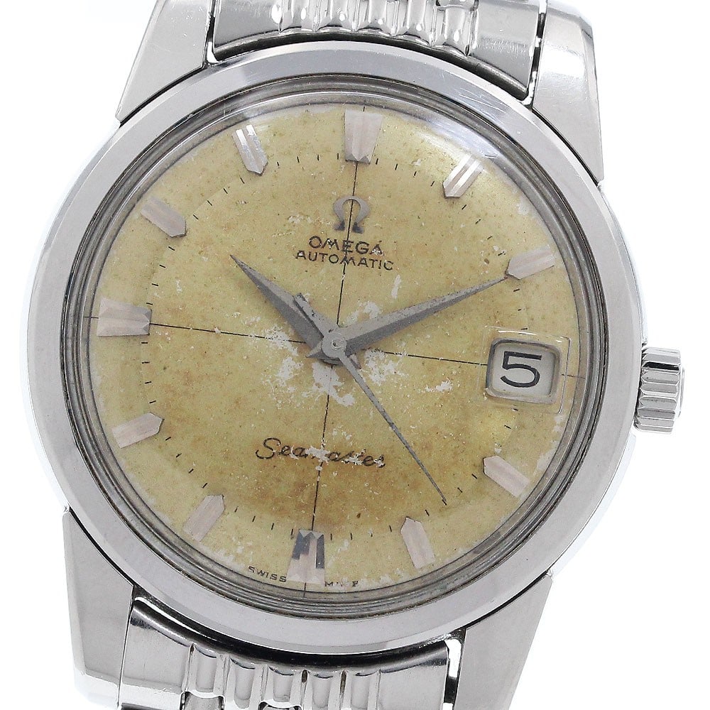 Omega Seamaster Date Automatic Stainless Steel Men's Watch 166.009: Omega Seamaster Date Automatic Stainless Steel Men's Watch 166.009 This OMEGA Seamaster Date Cal.562 is a men's wristwatch featuring a stainless steel case and bracelet with a silver dial. The watch i