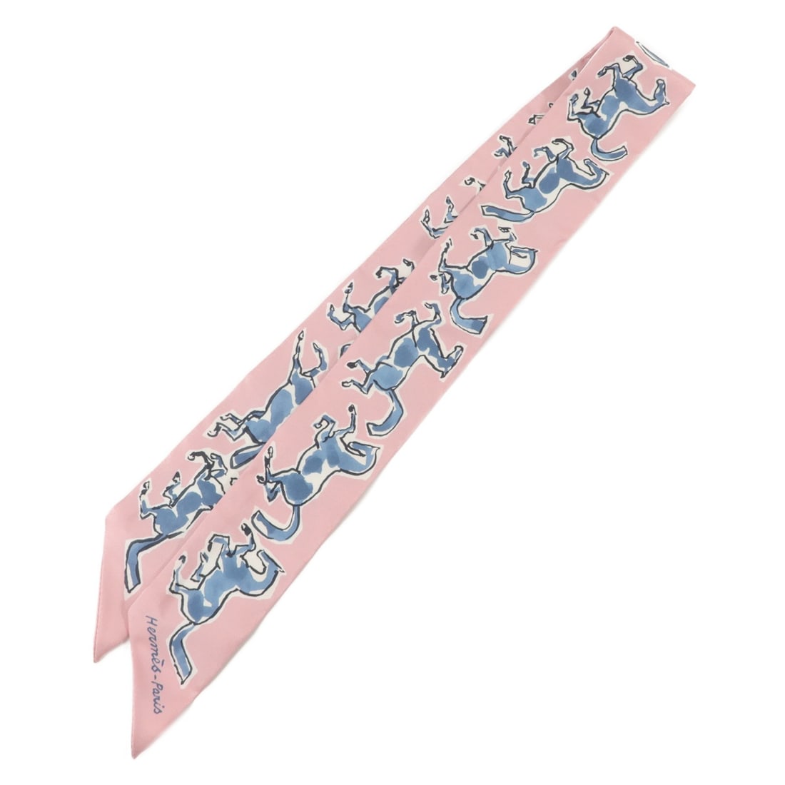 Hermes Twilly Silk Scarf Pink with Storage Box: Hermes Twilly Silk Scarf Pink with Storage Box Hermes Twilly scarf in pink, made from silk. It measures 85 cm x 5 cm (33.5 in x 2.0 in) and comes with a storage box. Condition is A+, described as pris