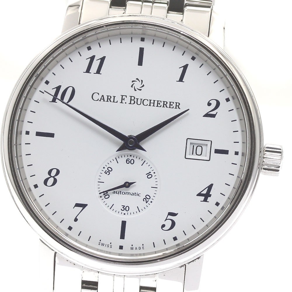 Carl F Bucherer Adamavi Date mens automatic wristwatch ref 10321.08: Carl F Bucherer Adamavi Date mens automatic wristwatch ref 10321.08 This pre-owned CARL F. Bucherer Adamavi Date automatic men's wristwatch features a white dial, stainless steel case and stainless st