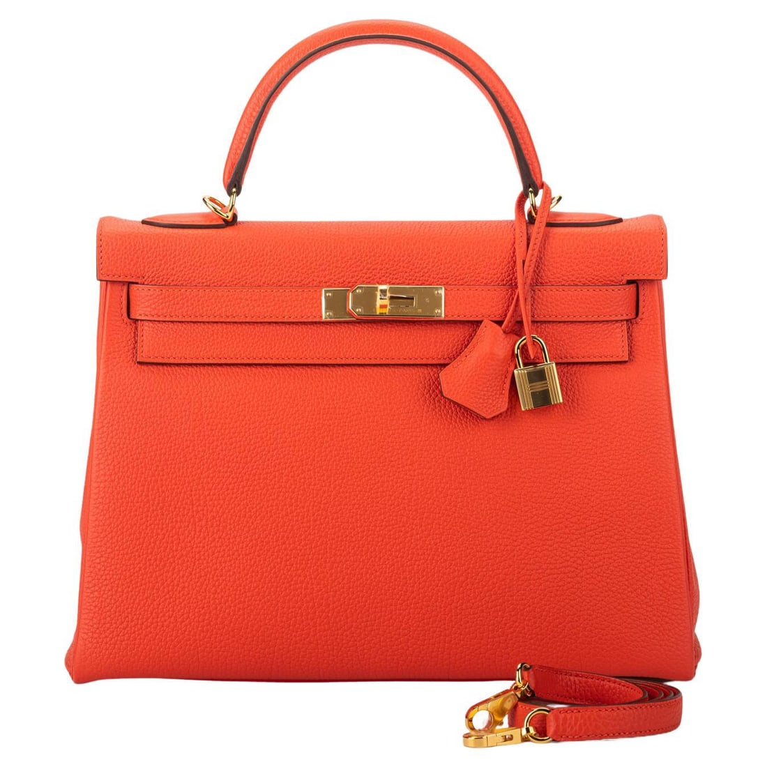 Hermes Kelly 32 Capucine Togo Handbag Gold Tone Hardware 2021: Hermes Kelly 32 Capucine Togo Handbag Gold Tone Hardware 2021 Introducing the exquisite Hermes Kelly 32 handbag, crafted from luxurious Capucine Togo leather and adorned with gold tone hardware. This 