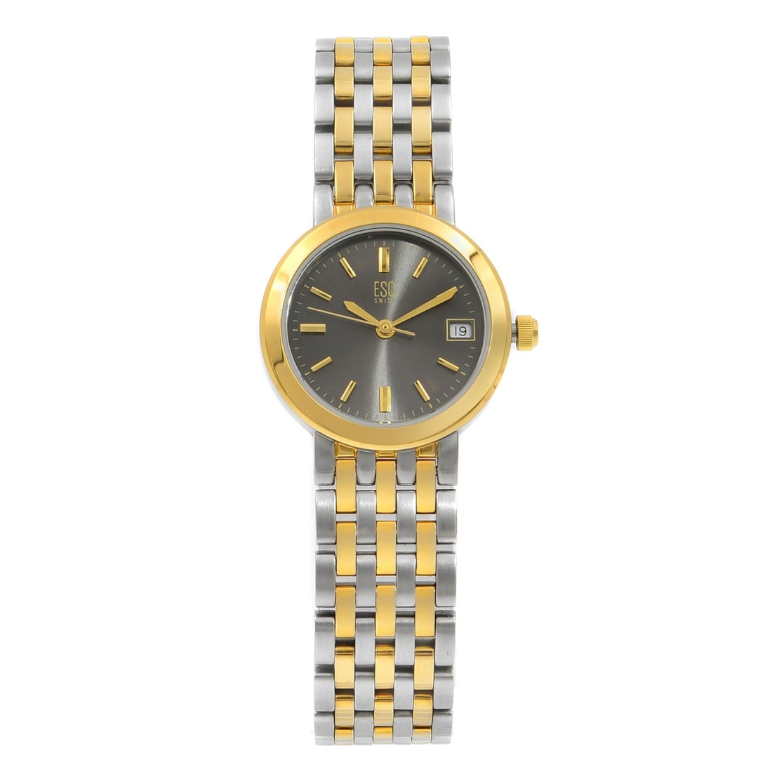 ESQ Telos Gray Dial Quartz Ladies Watch Stainless Steel Bracelet: ESQ Telos Gray Dial Quartz Ladies Watch Stainless Steel Bracelet This elegant ESQ Telos ladies wristwatch combines sophisticated style with practical functionality. Featuring a round stainless steel c