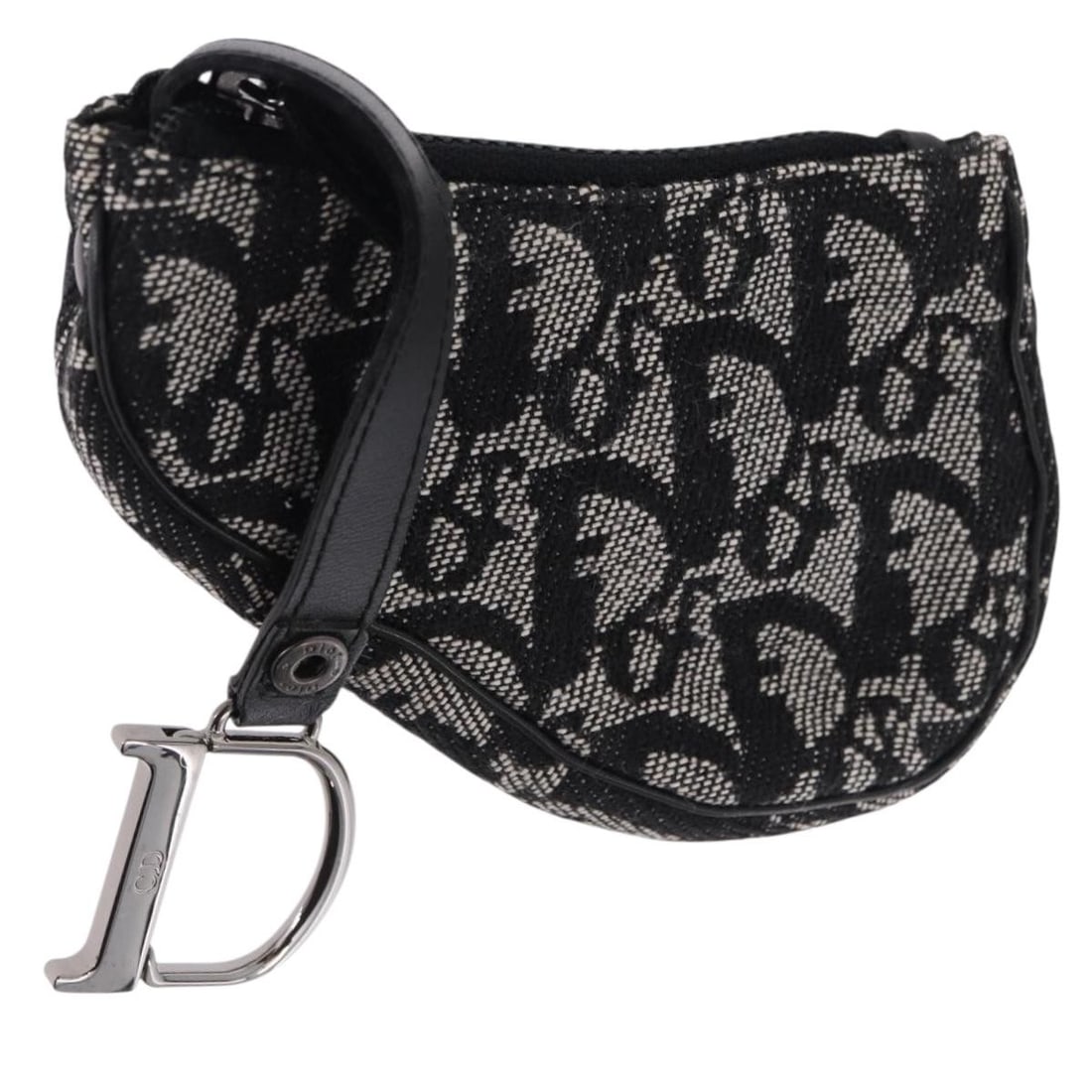 Christian Dior Saddle Coin Purse Black Silver Trotter Canvas: Christian Dior Saddle Coin Purse Black Silver Trotter Canvas Christian Dior coin purse in black and silver Trotter canvas. Made in Italy, it measures approximately 12 cm wide, 9 cm high, and 1 cm deep