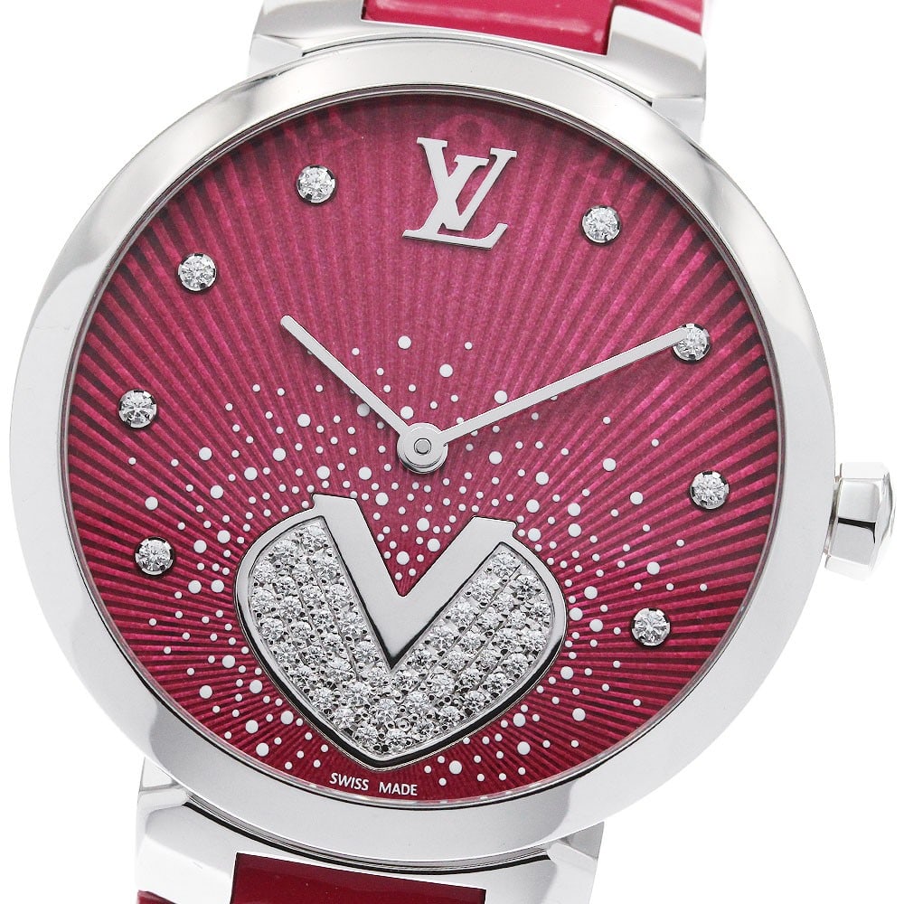 Louis Vuitton Tambour Coeur V MM Q1G09 Ladies Quartz Diamond Watch: Louis Vuitton Tambour Coeur V MM Q1G09 Ladies Quartz Diamond Watch Louis Vuitton Tambour Coeur V MM women's wristwatch, reference Q1G09, with an 8-point diamond design and quartz movement. This pre-ow