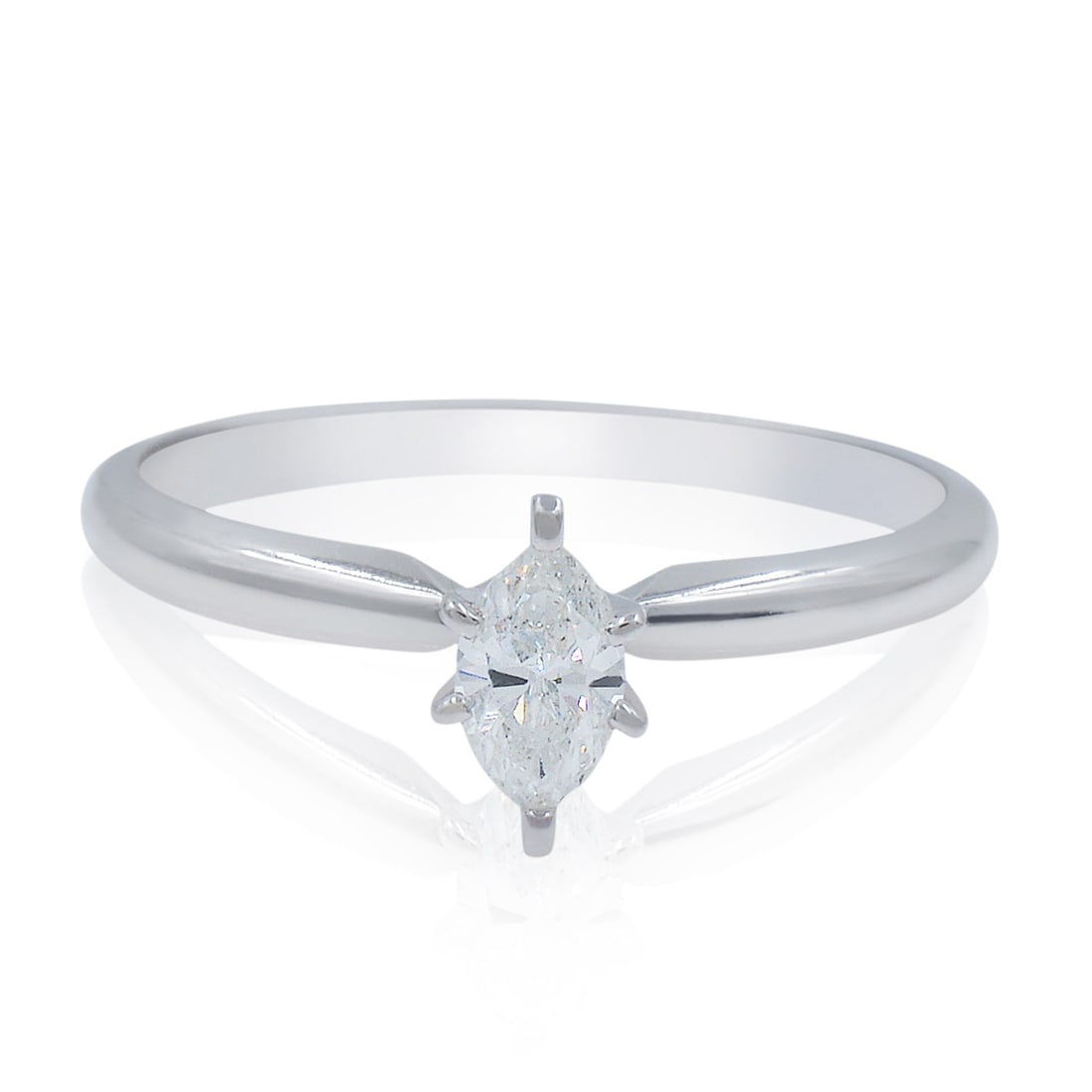 Rachel Koen 14K White Gold Marquise Diamond Engagement Ring 0.27ct Size 6.5 (1 of 5)