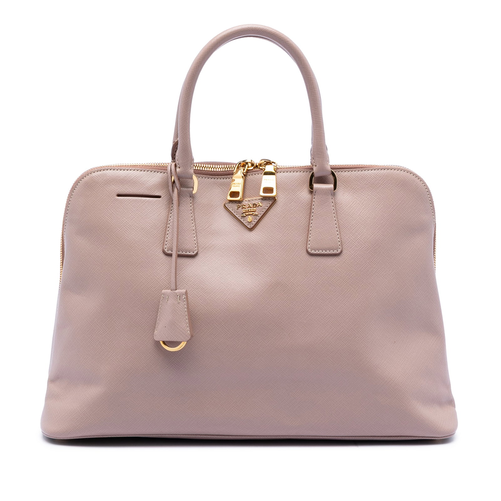 Prada Promenade Saffiano Leather Large Pink Satchel with Shoulder Strap: Prada Promenade Saffiano Leather Large Pink Satchel with Shoulder Strap This Prada Large Saffiano Lux Promenade Satchel is crafted from saffiano leather in pink and features rolled leather handles, a 