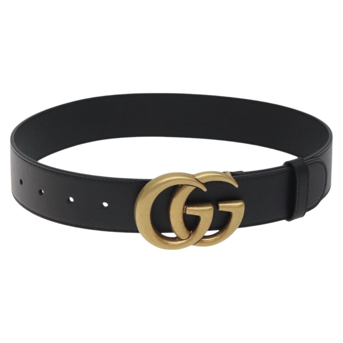 Gucci 400593 GG Marmont leather belt black gold tone 31.5 in: Gucci 400593 GG Marmont leather belt black gold tone 31.5 in Gucci GG Marmont leather belt in black and gold, styled as a belt accessory. It comes with a dust bag and item box, and was made in Italy. 