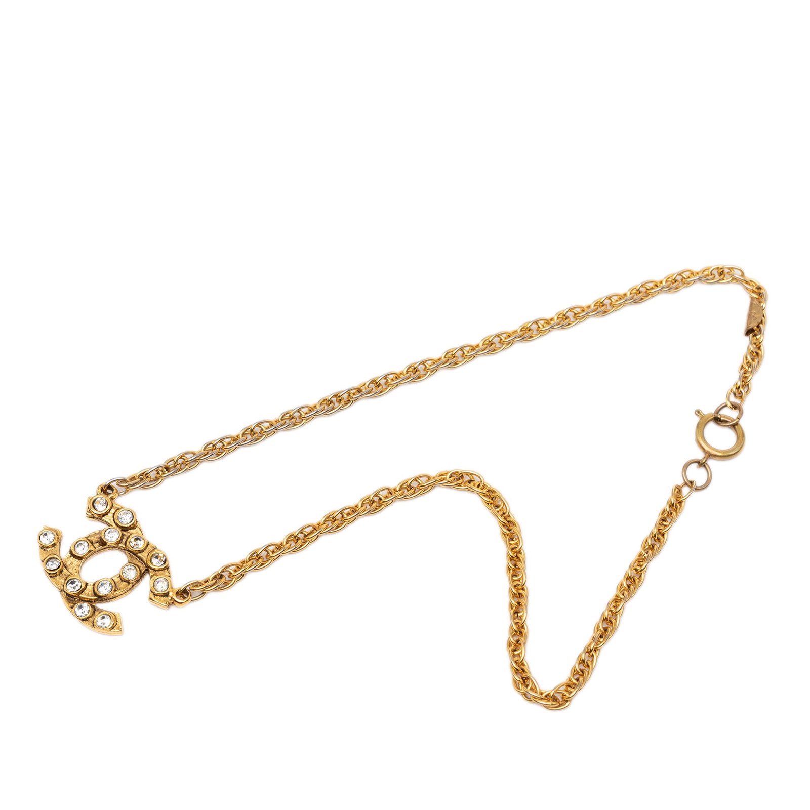 Chanel CC Strass Pendant Necklace Gold Plated Metal (1 of 6)