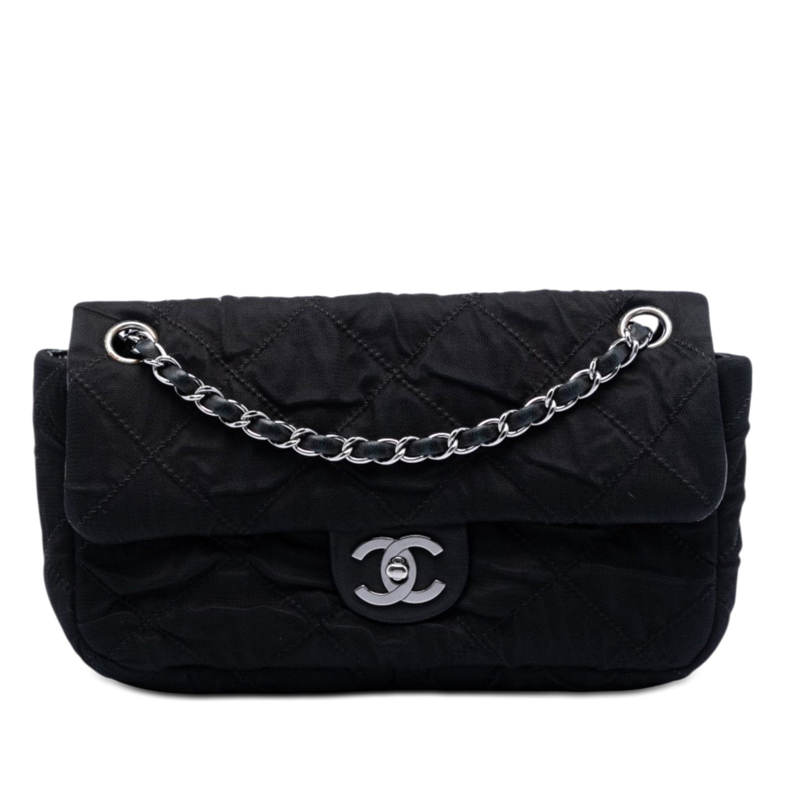 Chanel CC Ultra Stitch Flap Shoulder Bag Black Mesh: Chanel CC Ultra Stitch Flap Shoulder Bag Black Mesh Chanel CC Ultra Stitch Mesh Flap shoulder bag in black fabric with a stitched mesh body, leather-woven chain straps, a front flap, and CC turn-lock 