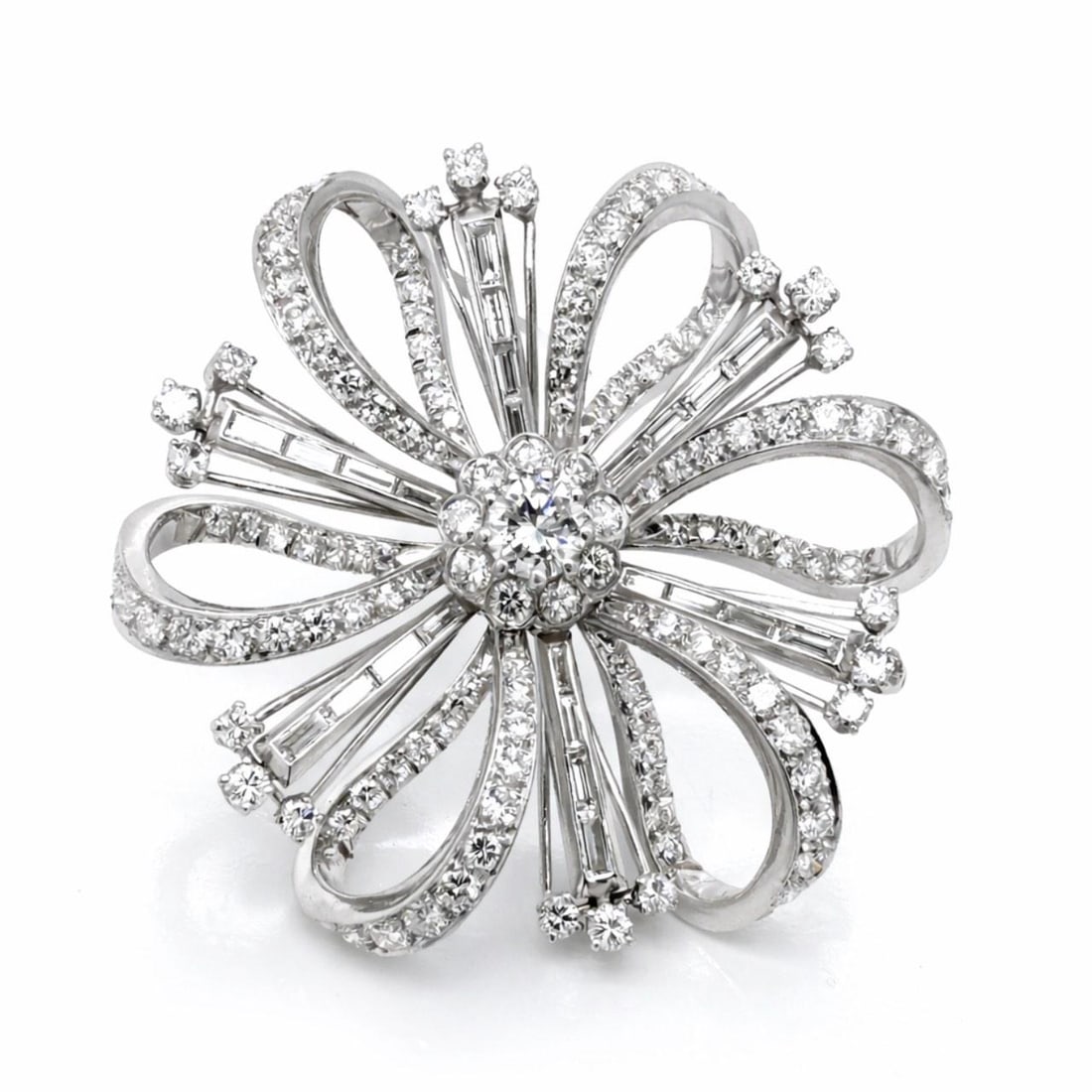 Platinum Diamond Brooch Art Deco Era 7.55 Carat Total Weight (1 of 4)