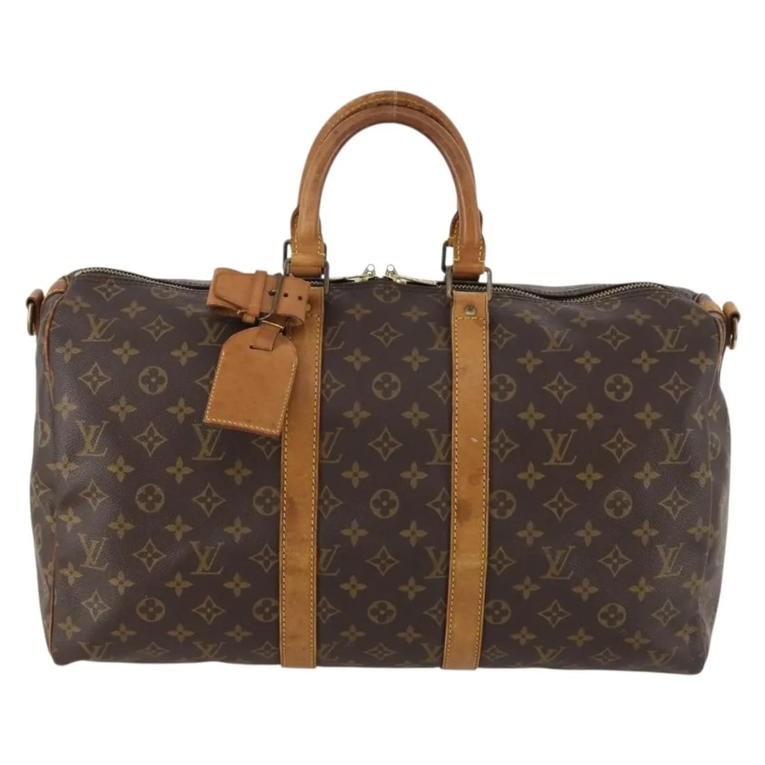 Louis Vuitton Keepall Bandouliere Monogram Canvas Travel Bag Brown France: Louis Vuitton Keepall Bandouliere Monogram Canvas Travel Bag Brown France This Louis Vuitton Keepall Bandouliere Bag features the iconic Monogram Canvas in brown and is designed for unisex use. The ba