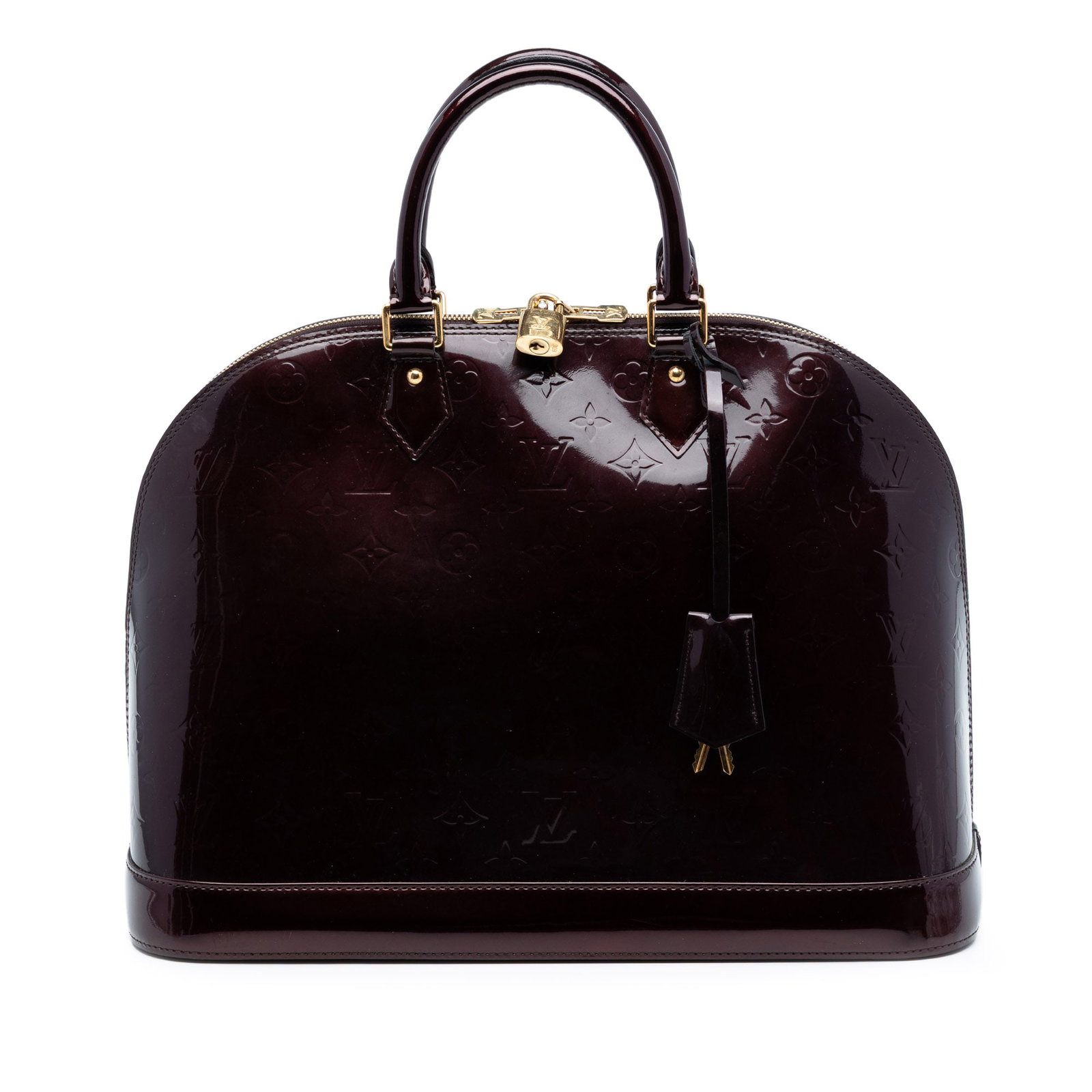 Louis Vuitton Alma GM Vernis Purple Top Zip Bag: Louis Vuitton Alma GM Vernis Purple Top Zip Bag This Louis Vuitton Monogram Vernis Alma GM handbag features a luxurious vernis leather body in a striking purple hue, complemented by rolled handles, a 
