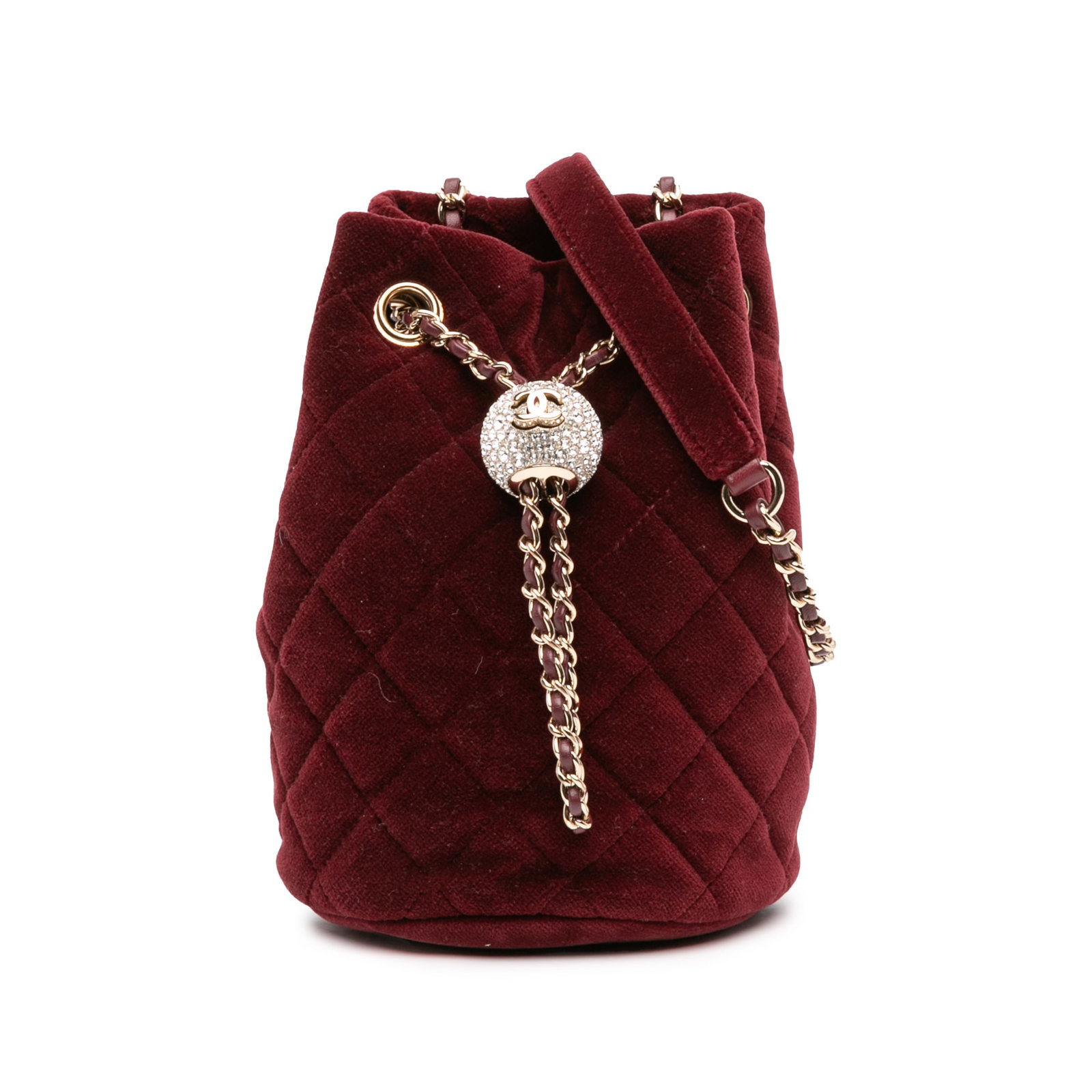 Chanel Pearl Crush Mini Velvet Bucket Bag Red (1 of 10)